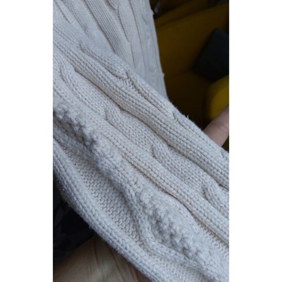 Womens Cozy cable knit pullover sweater cream, Turtleneck wool cotton blend sz M - Picture 4 of 5